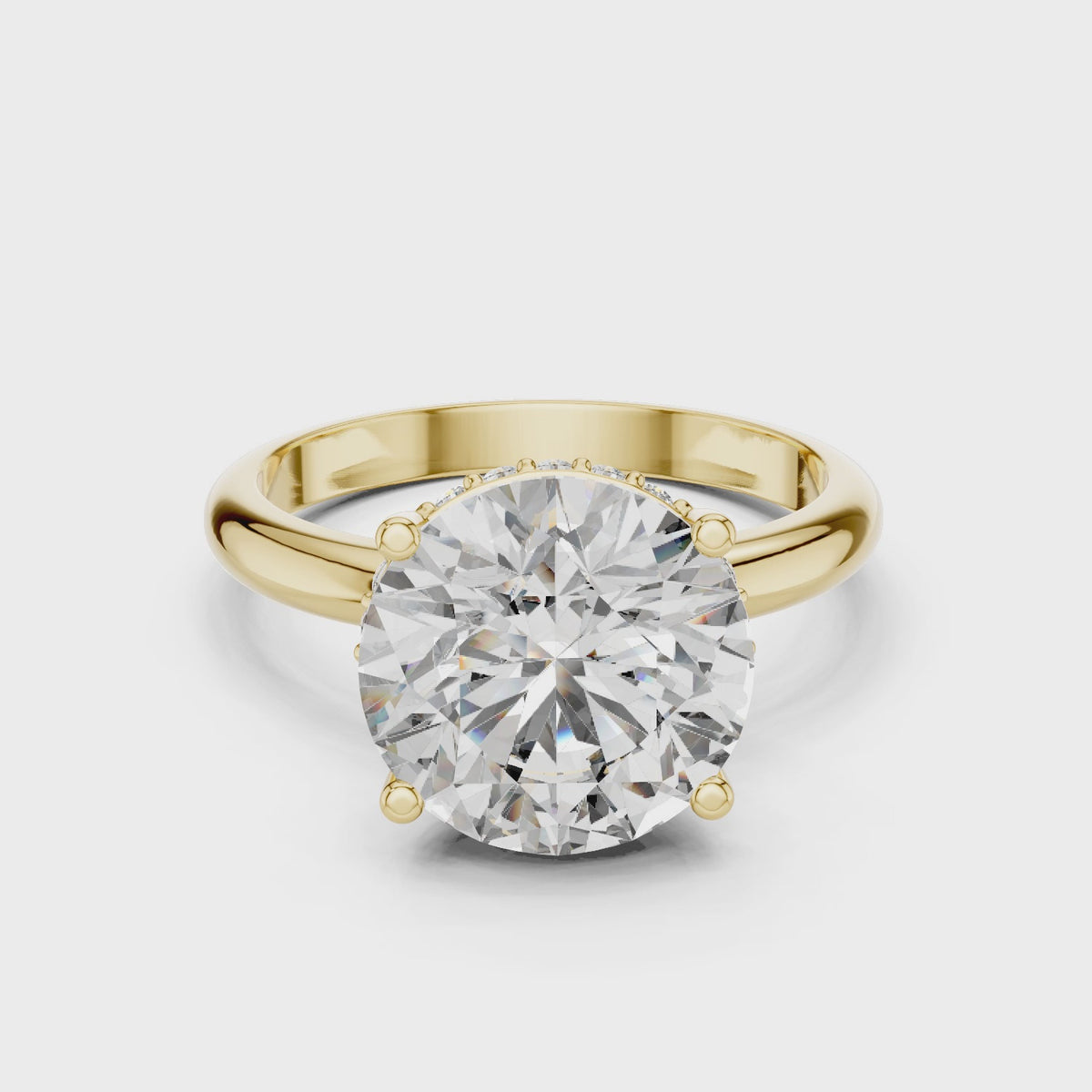 IGI Certified 4 CT Round Lab Grown Diamond Hidden Halo Solitaire Ring, Yellow Gold