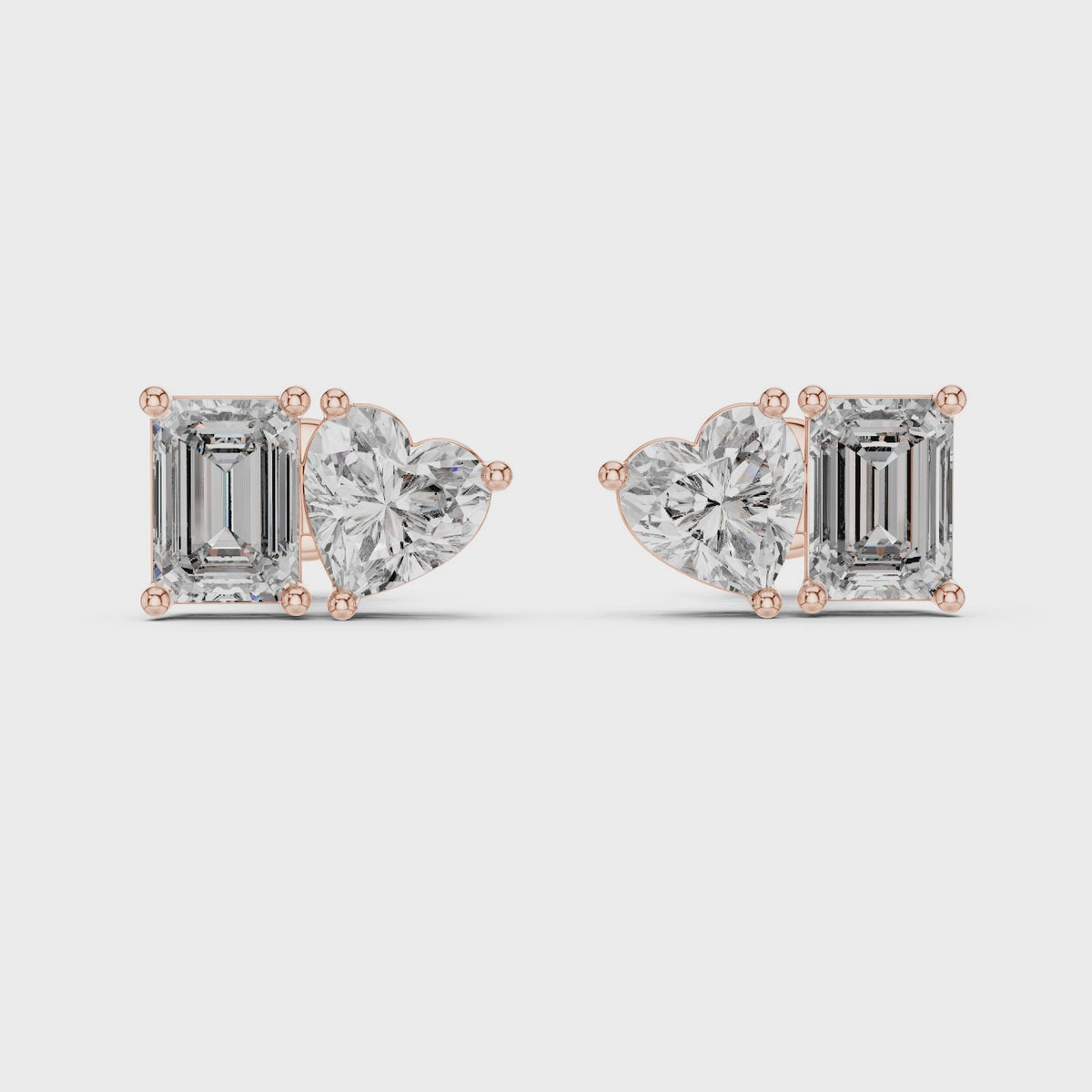 Emerald & Heart Lab Grown Diamond Toi et Moi Stud Earrings, Rose Gold