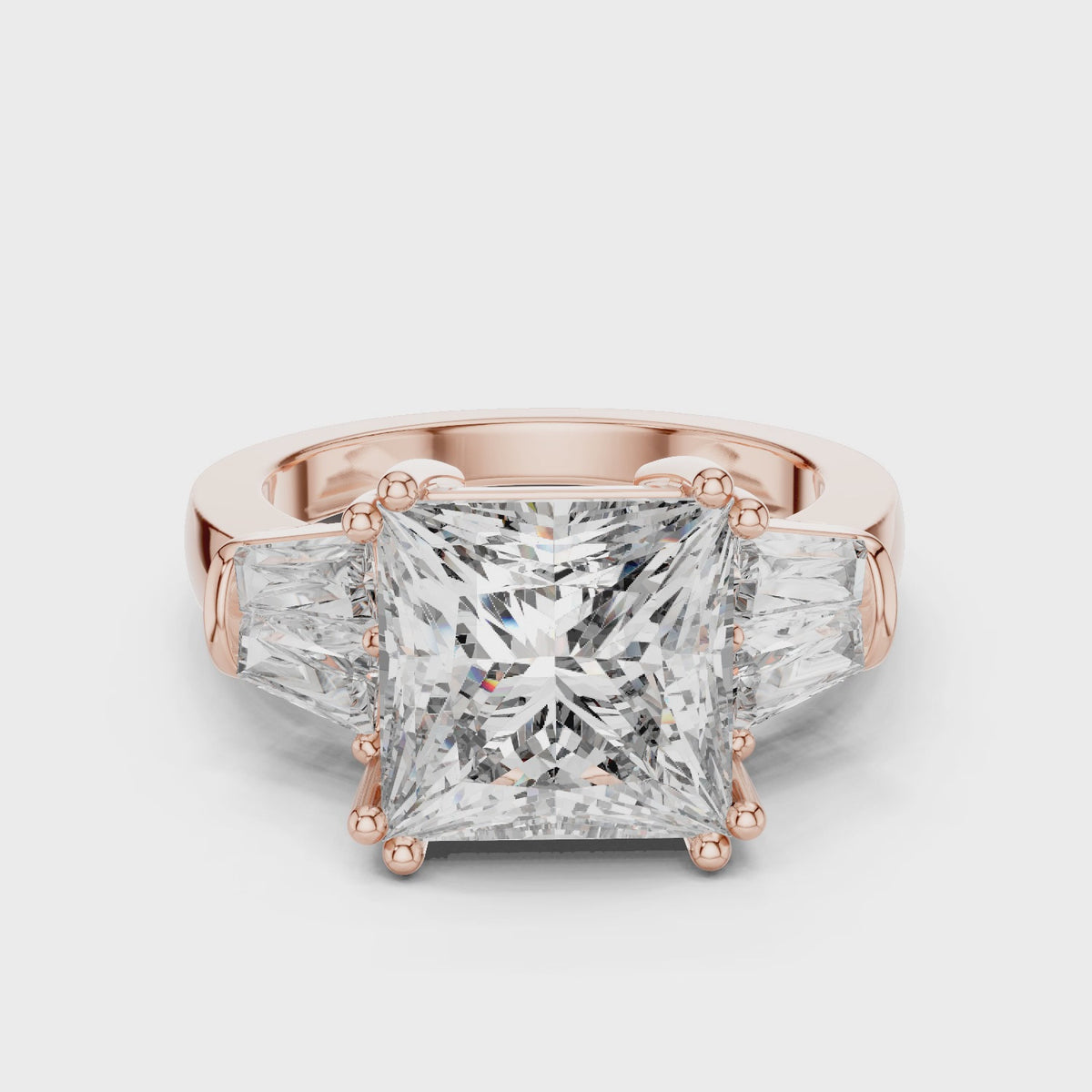 4 Carat IGI Certified Princess Cut Lab Grown Diamond Engagement Ring, Rose Gold