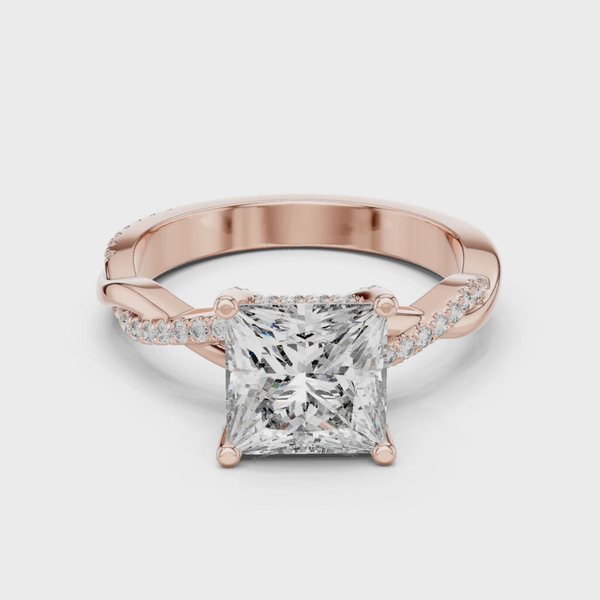 Princess Cut Twisted Split Shank Lab-Grown Diamond Wedding Ring, Rose Gold