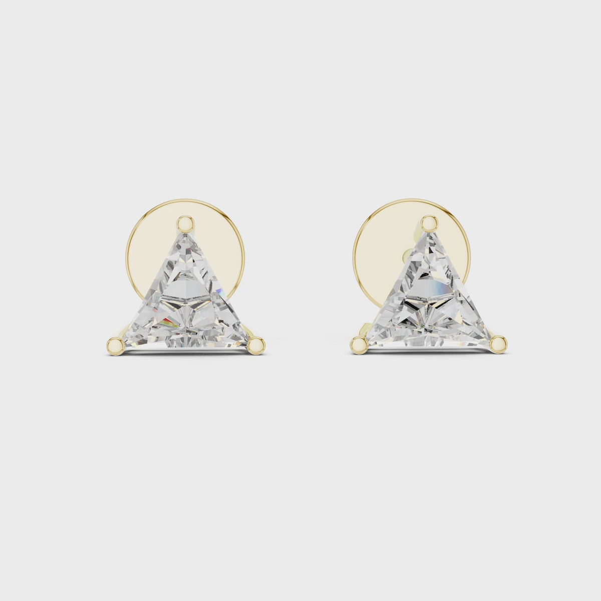 IGI Certified Triangle Lab Grown Diamond Solitaire Stud Earrings, Yellow Gold