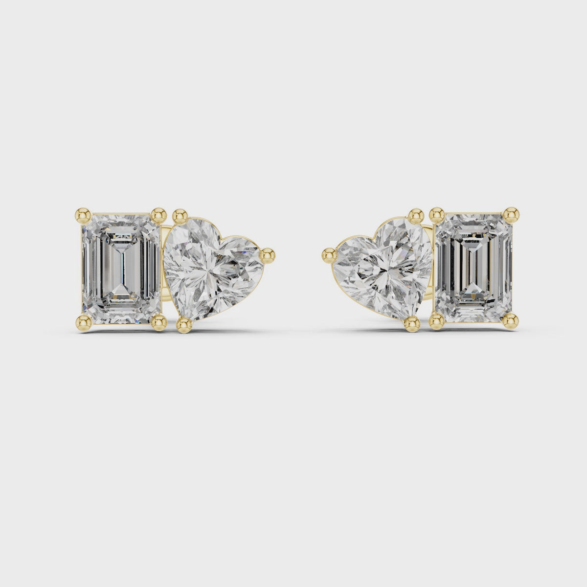 Emerald & Heart Lab Grown Diamond Toi et Moi Stud Earrings, Yellow Gold