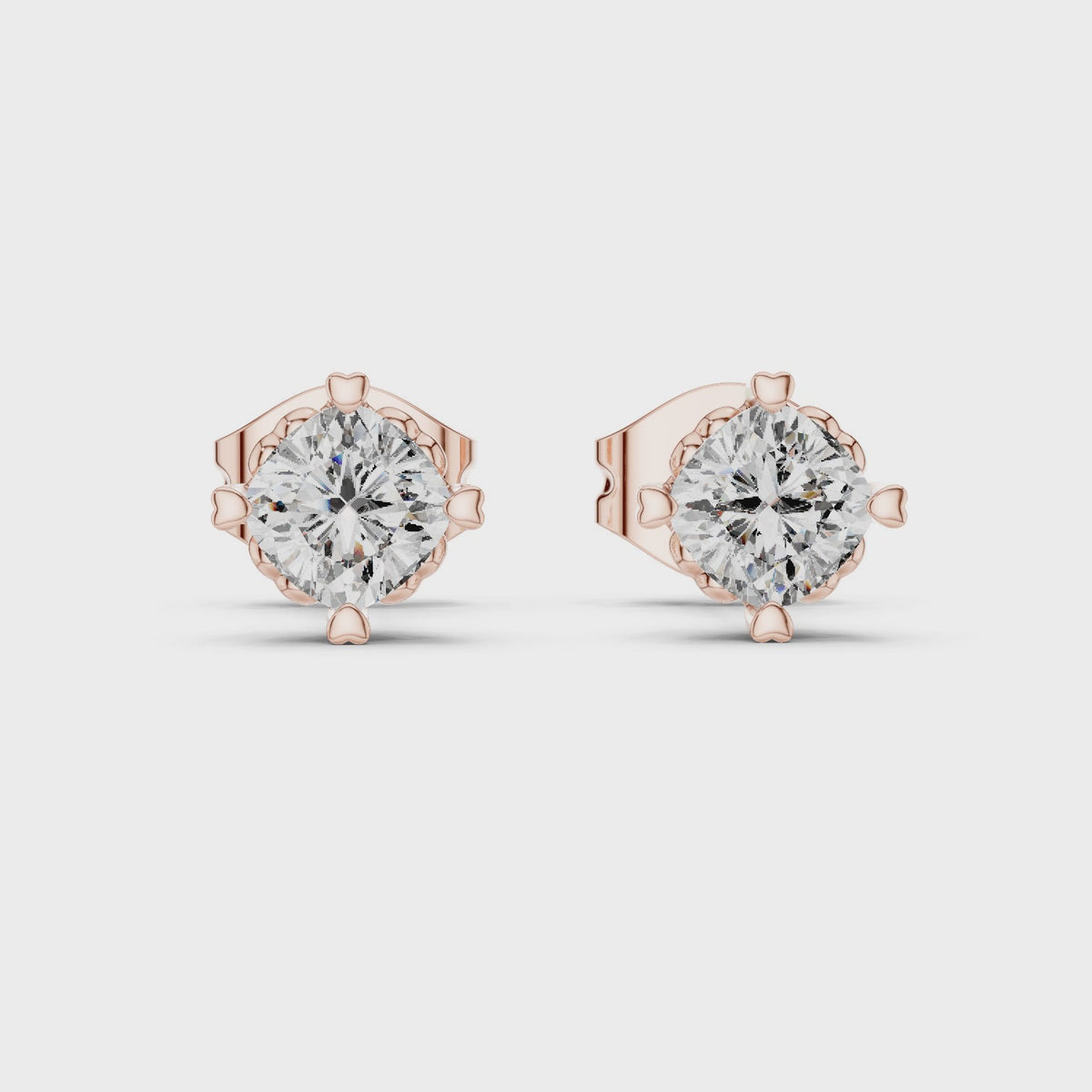 1.00 CT Cushion Cut Lab Grown Diamond Solitaire Stud Earrings, Rose Gold