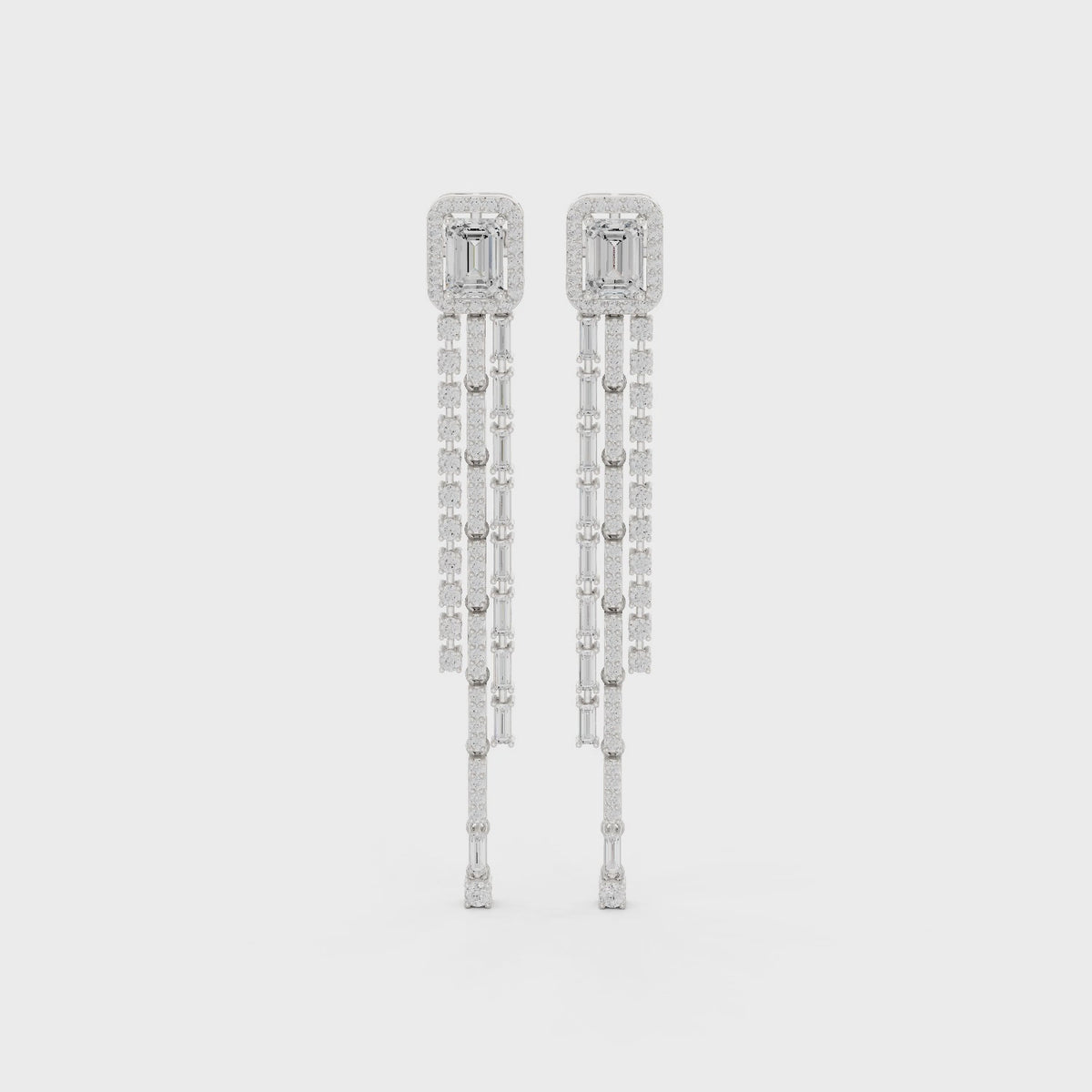 Emerald Cut IGI Certified Lab Grown Diamond Statement Earrings, White Gold