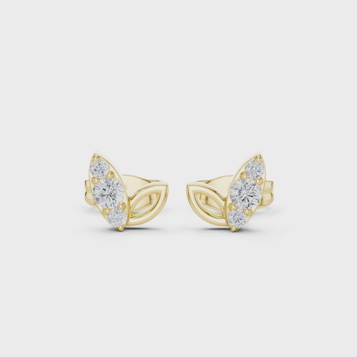 Floral Leaf IGI Certified Diamond Stud Earstuds, Yellow Gold