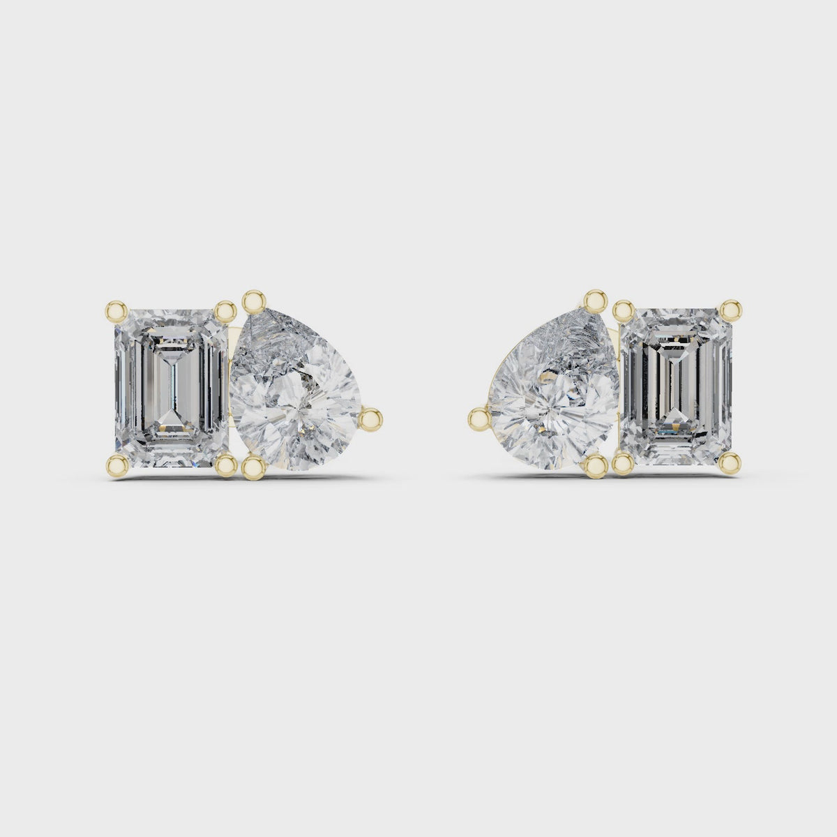 4.00 CT Emerald & Pear Cut Lab Grown Diamond Toi et Moi Stud Earrings, Yellow Gold