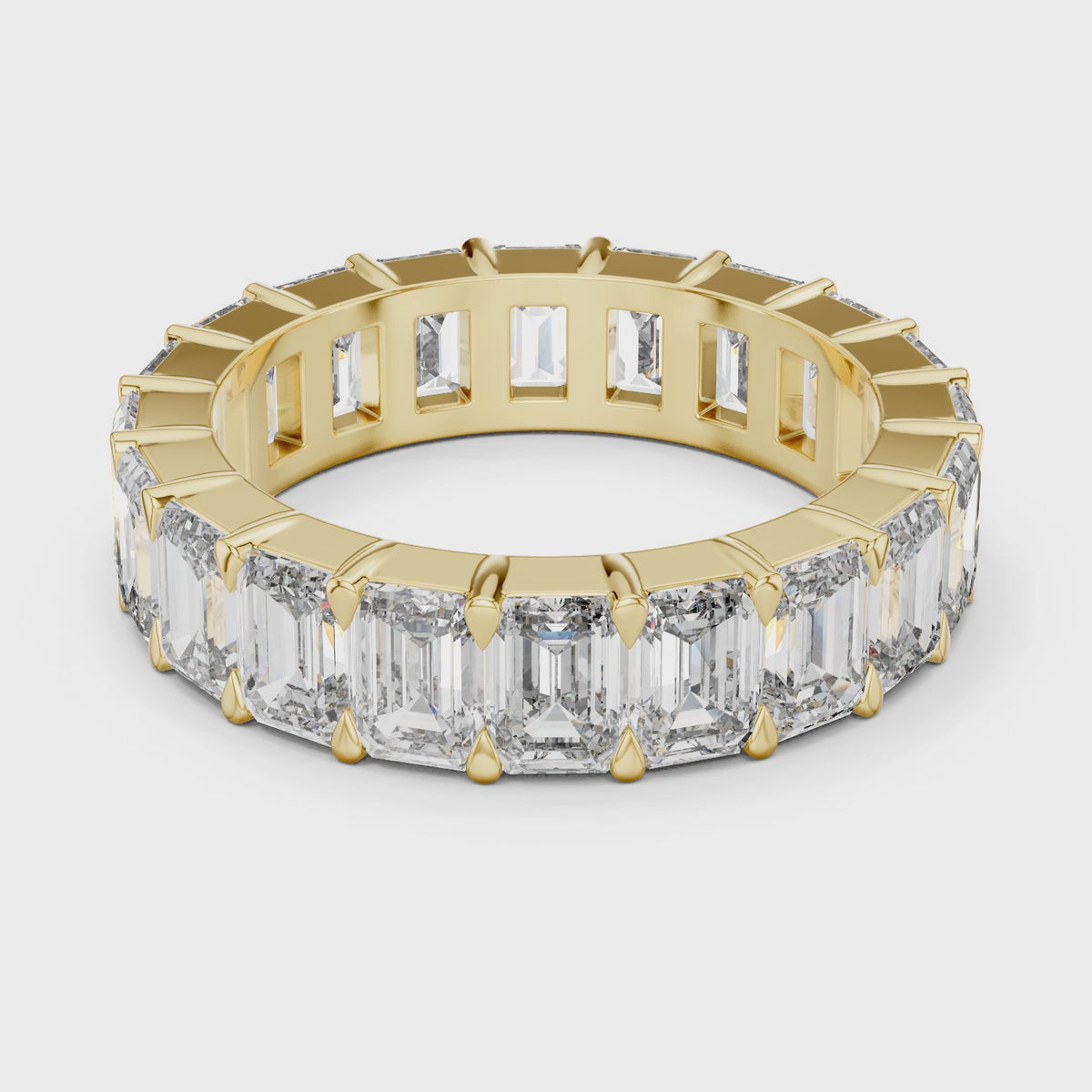 Emerald Cut Lab Grown Diamond Eternity Wedding Band Ring, Yellow Gold