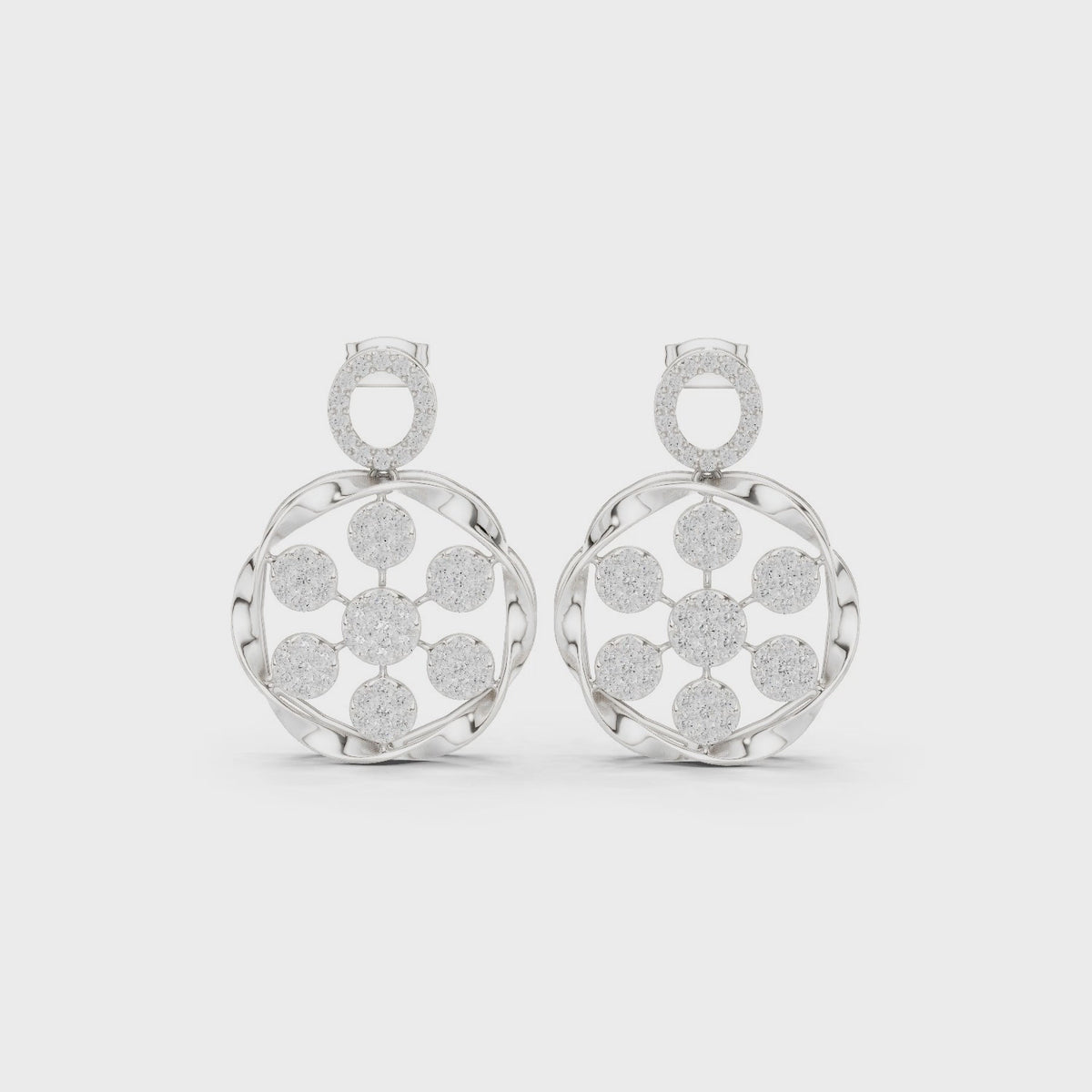 IGI Certified Round Diamond Open Circle Drop Earrings, White Gold