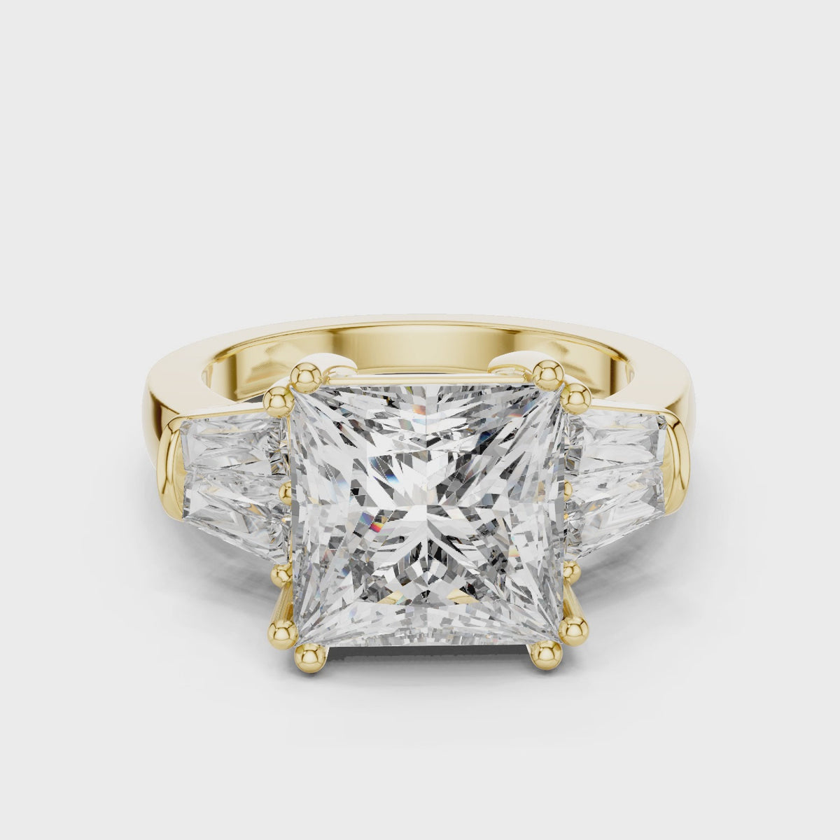 4 Carat IGI Certified Princess Cut Lab Grown Diamond Engagement Ring, Yellow Gold