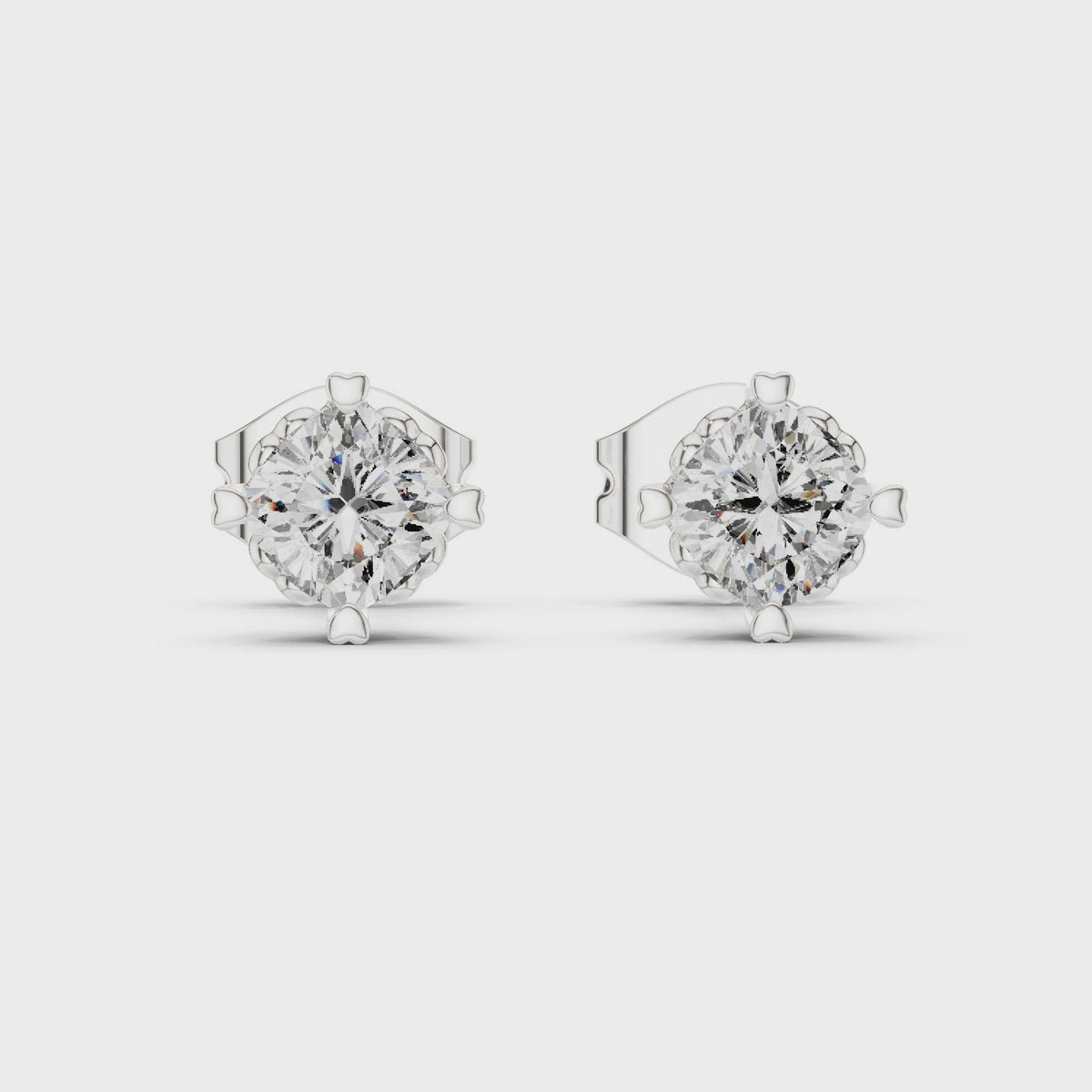 1.00 CT Cushion Cut Lab Grown Diamond Solitaire Stud Earrings, White Gold