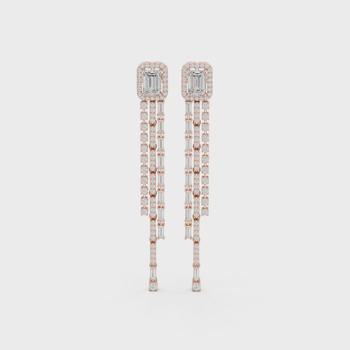 Emerald Cut IGI Certified Lab Grown Diamond Statement Earrings, Rose Gold