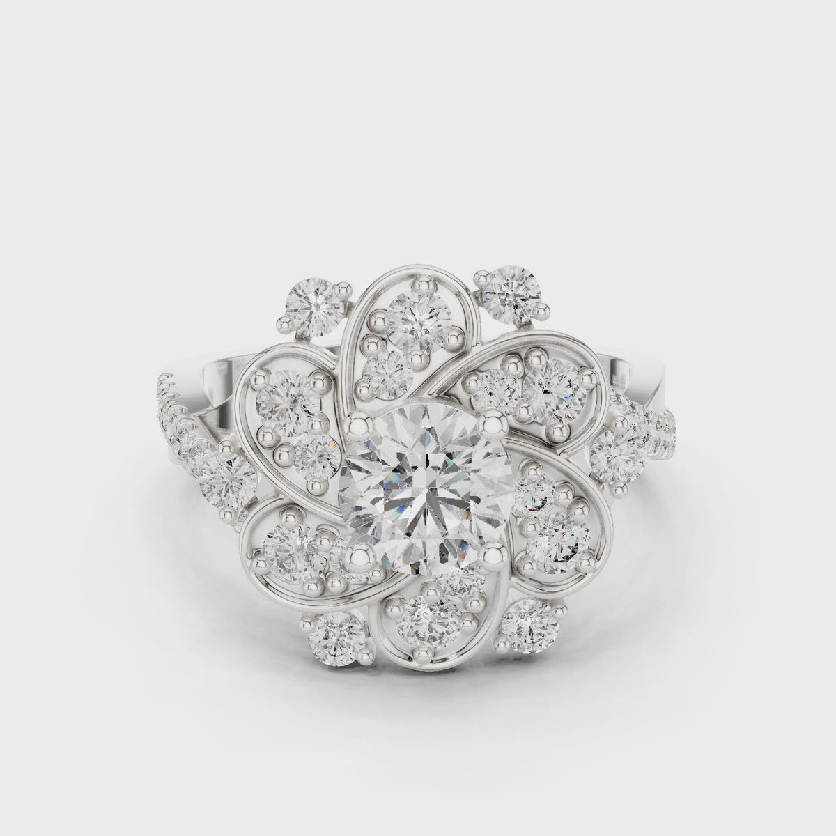 Lab Grown Diamond Floral Cluster Ring – 1.65 CT Round Cut, White Gold