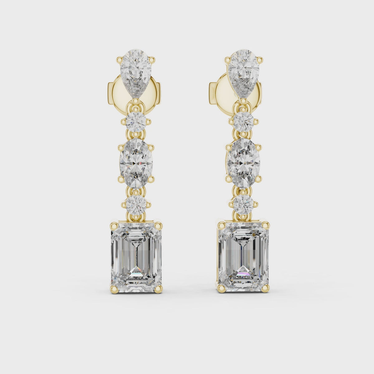 Mixed Shape Lab Grown Diamond Drop Earrings, Yellow Gold