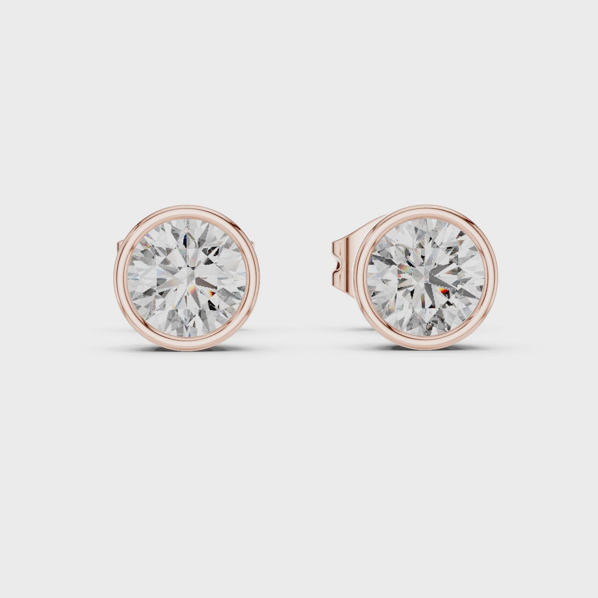 1.00 CT Round Lab Grown Diamond Bezel Stud Earrings, Rose Gold