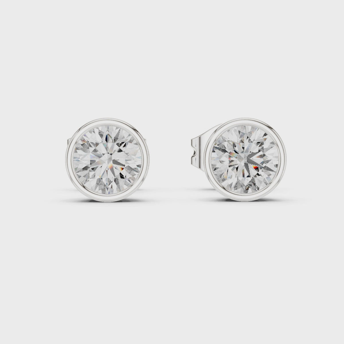 1.00 CT Round Lab Grown Diamond Bezel Stud Earrings, White Gold