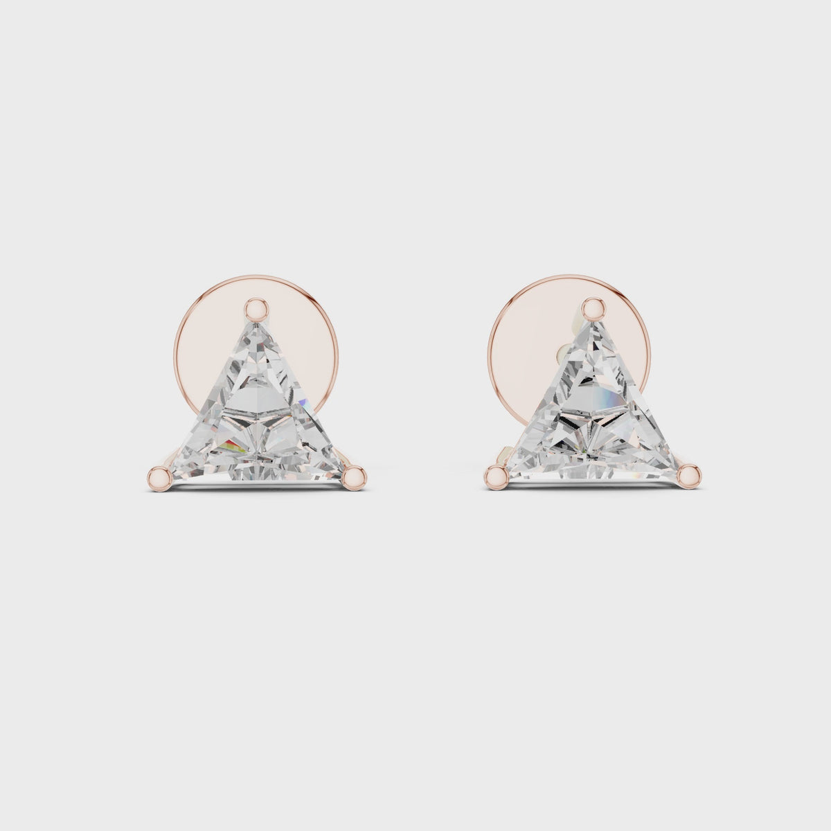 IGI Certified Triangle Lab Grown Diamond Solitaire Stud Earrings, Rose Gold