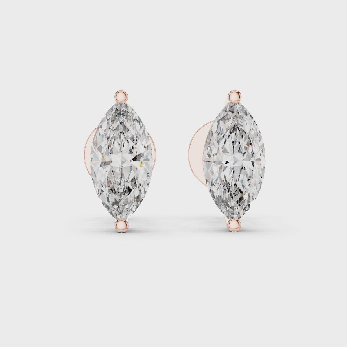 IGI Certified Marquise Cut Lab Grown Diamond Solitaire Earrings, Rose Gold