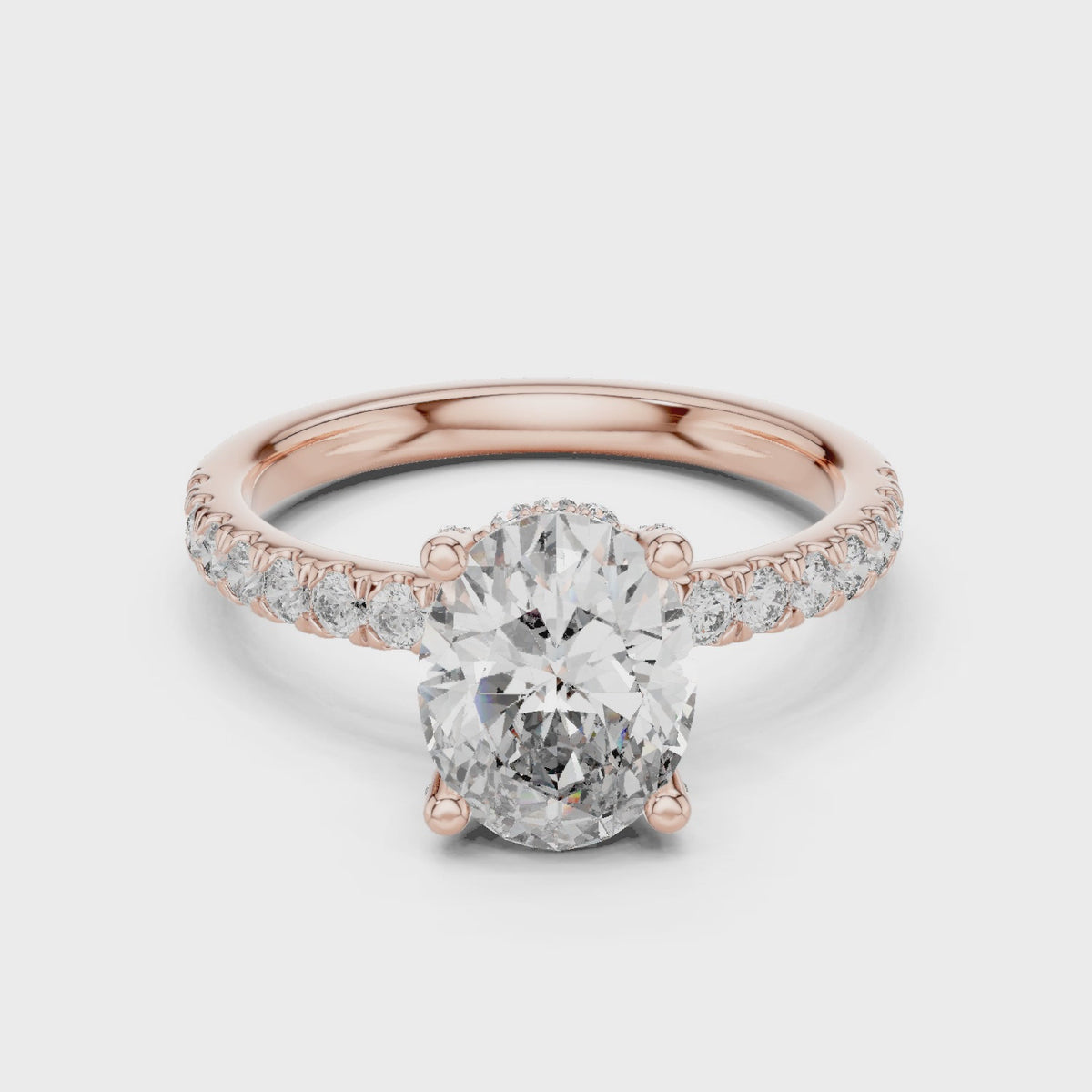 IGI Certified Oval Lab-Grown Diamond Pavé Ring, Rose Gold