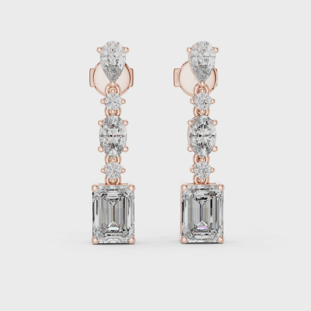 Mixed Shape Lab Grown Diamond Drop Earrings, Rose Gold