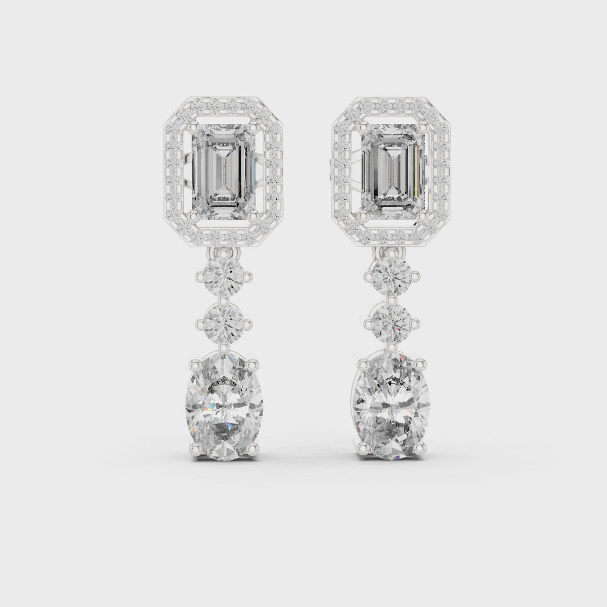 3.02 CT Emerald & Oval Lab Grown Diamond Halo Drop Earrings, White Gold