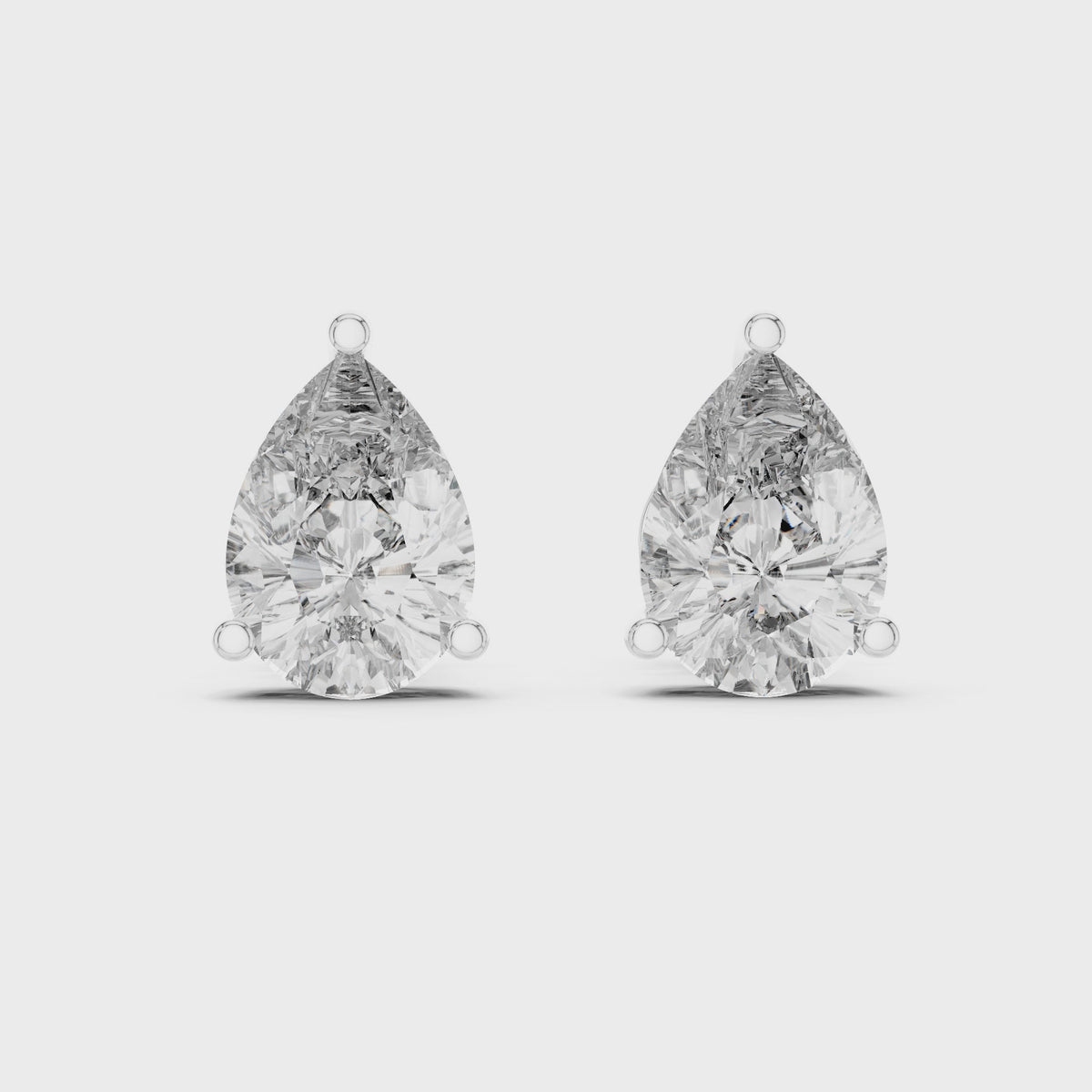 IGI Certified Pear Lab Grown Diamond Solitaire Stud Earrings, White Gold
