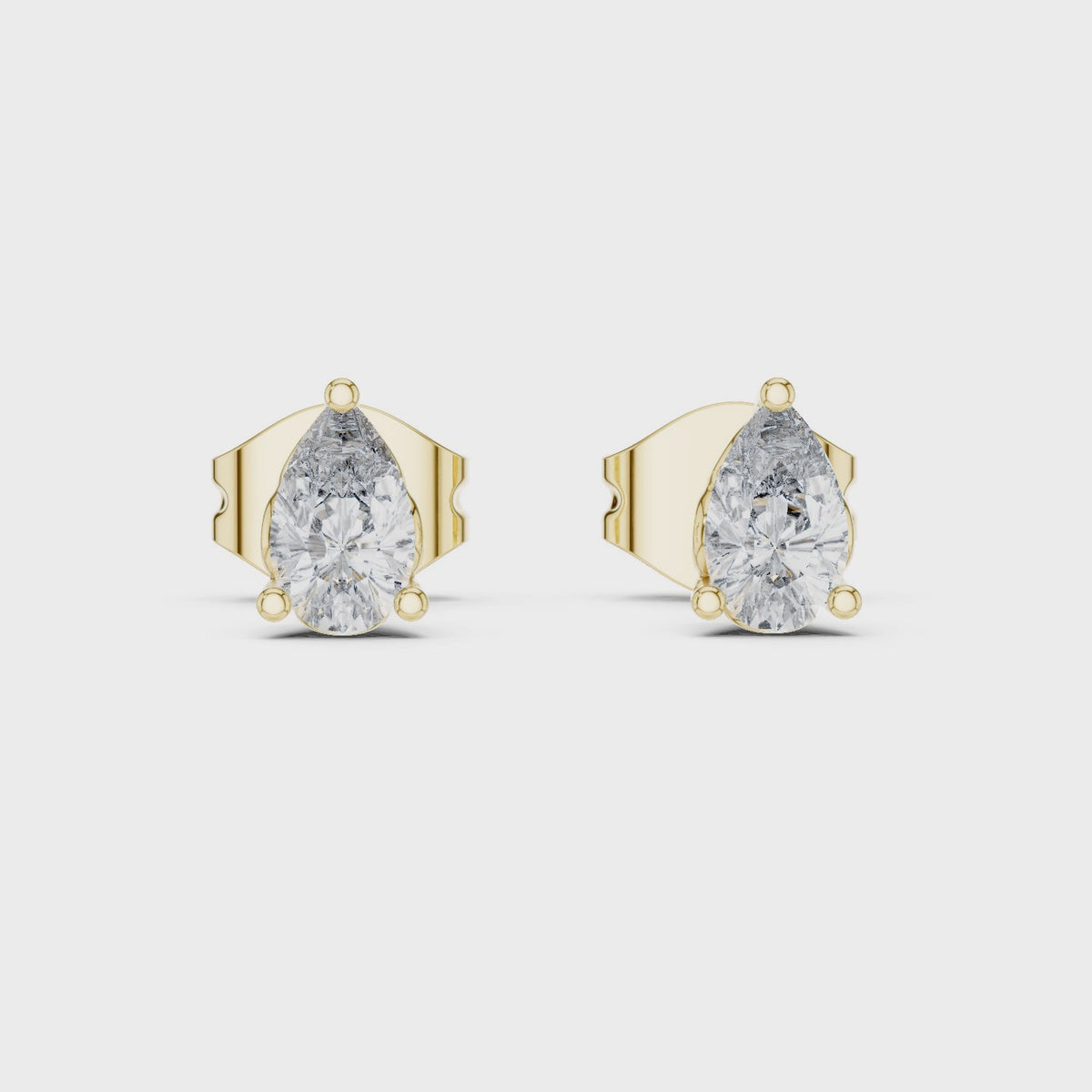Designer 0.50 CT Minimal Pear Diamond Solitaire Earstuds, Yellow Gold