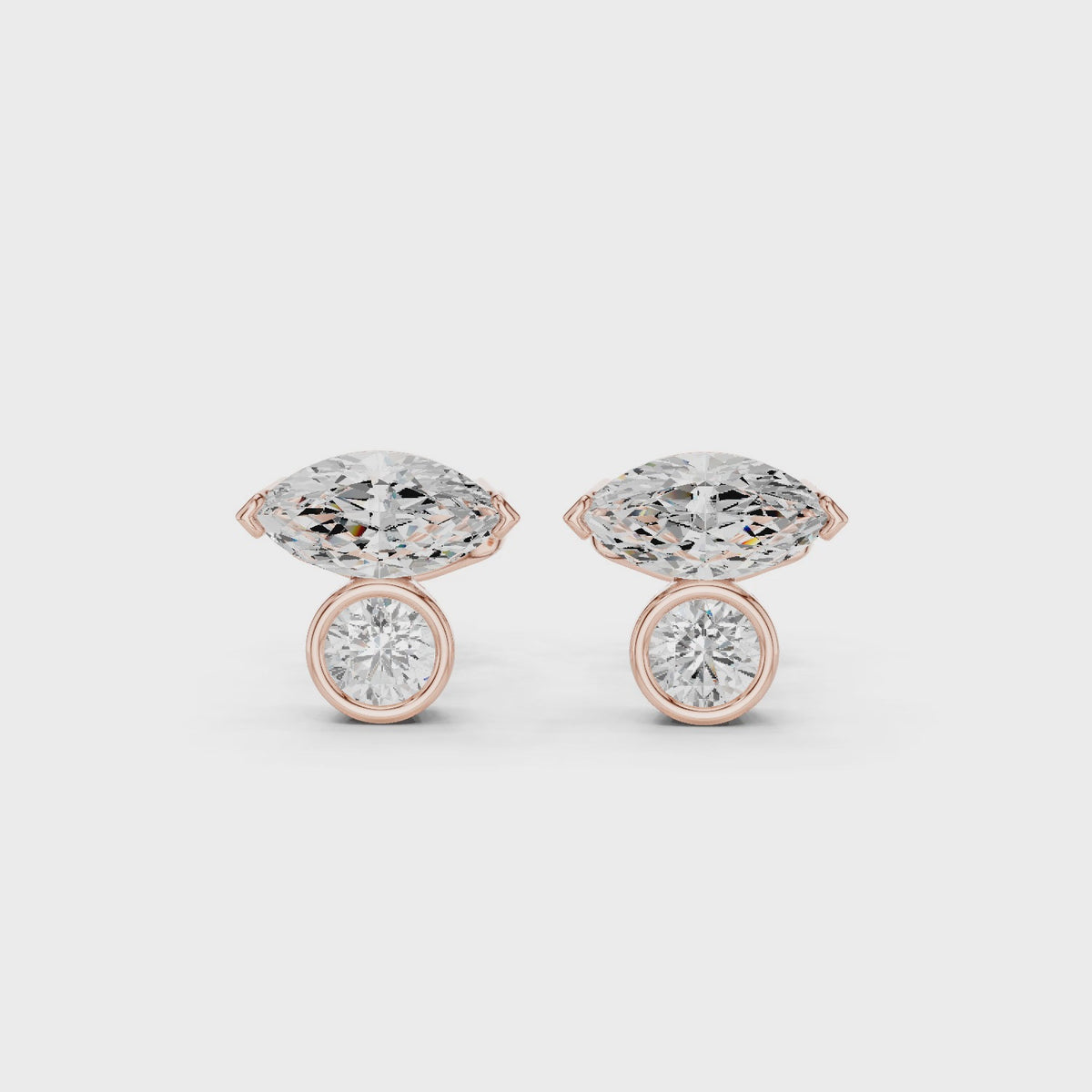 0.94 CT IGI Certified Marquise & Round Lab Grown Diamond Earstuds, Rose Gold