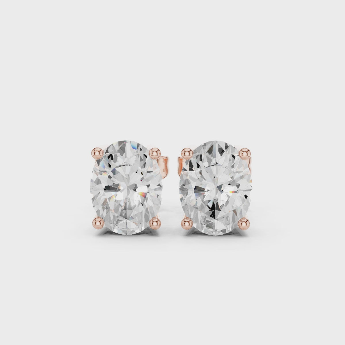Luxury IGI Certified Oval Lab Grown Diamond Earstuds, Rose Gold