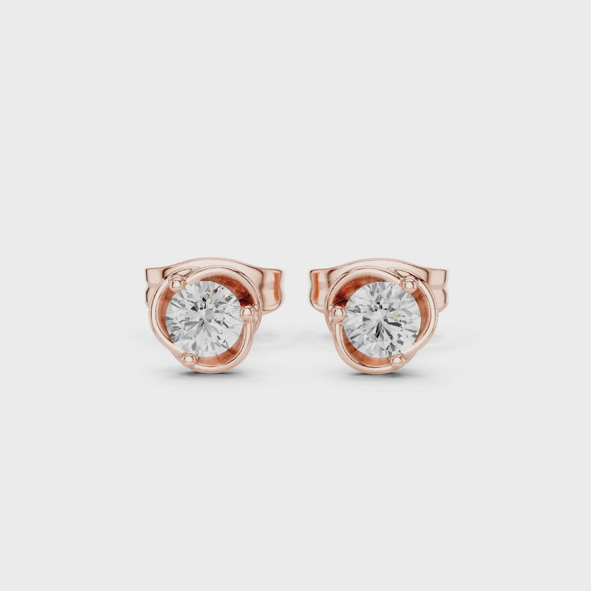 IGI Certified Round Diamond Solitaire Stud Earrings, Rose Gold