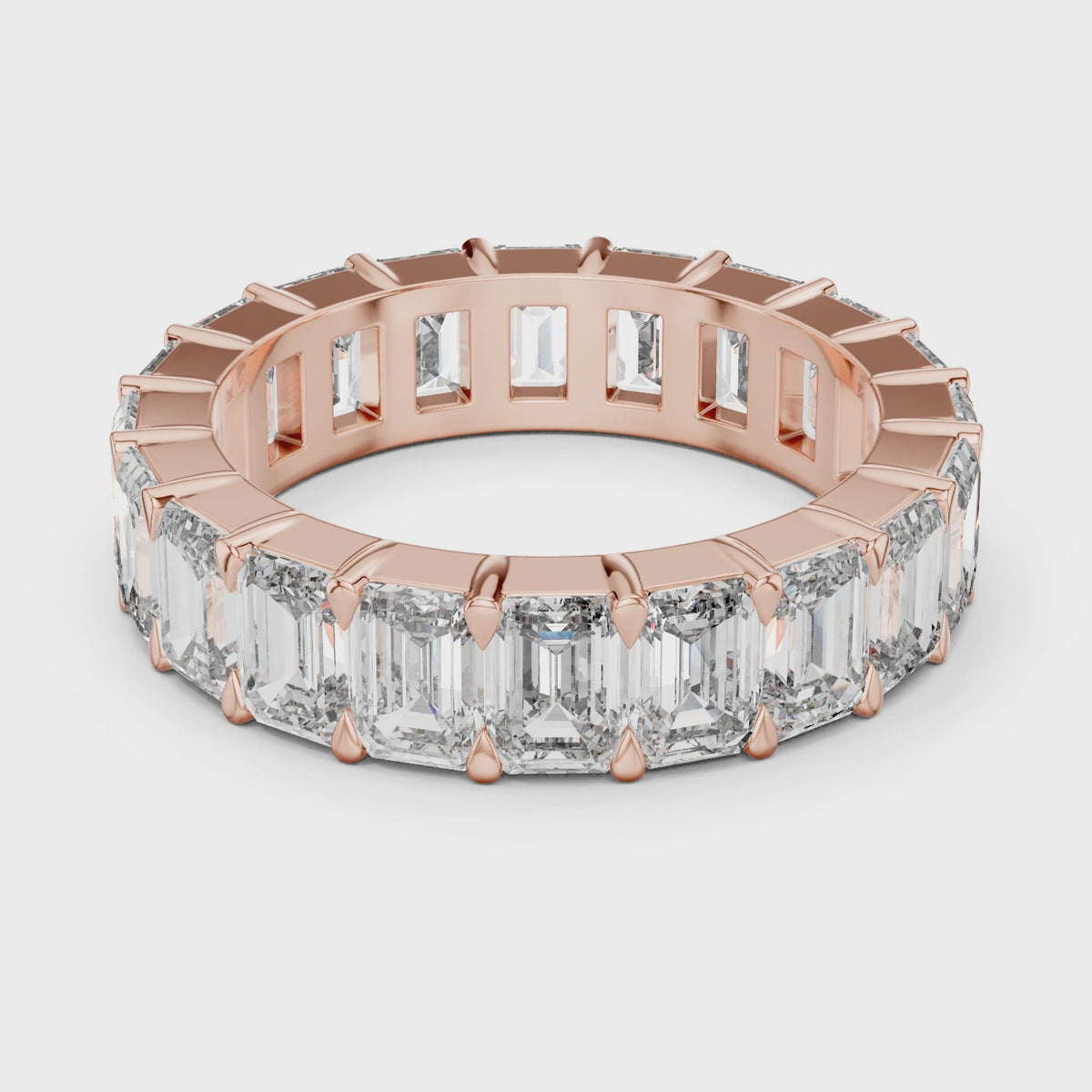 Emerald Cut Lab Grown Diamond Eternity Wedding Band Ring, Rose Gold