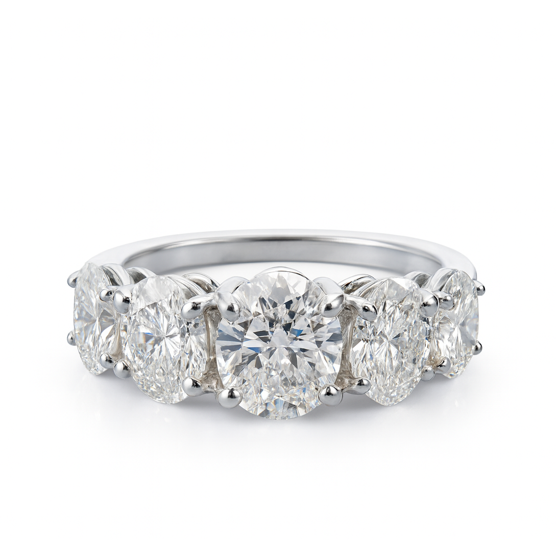 5 Stone Oval Lab Diamond Ring In 14K GOLD