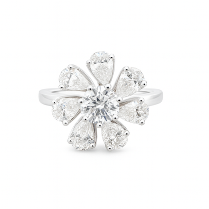 Diamond flower ring on a white background